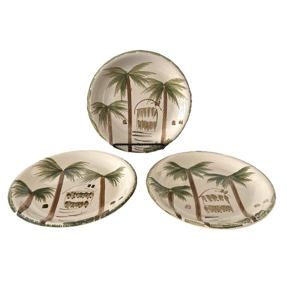 3 VTG-Mulberry Home 2004 Collection Palm Trees & Fish 10.5” Dinner Plates
